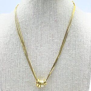 Gold Tone Multi Strand Necklace Six Rings Classic Minimalist Modernist